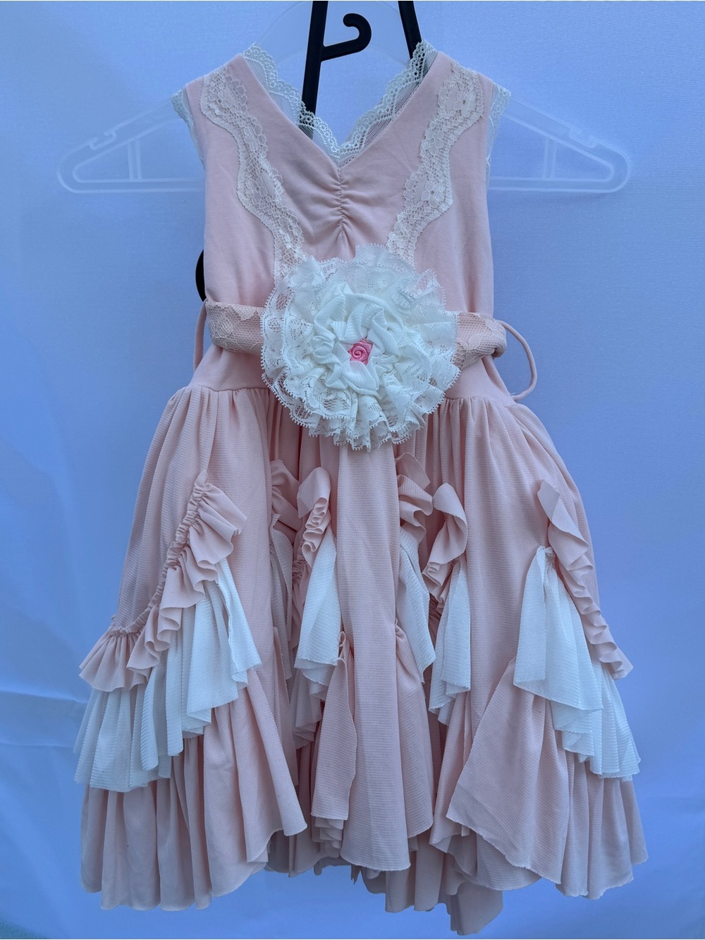 Trish Scully Child Pink Ruffle Party Dress with Lace and Floral Accent size 3